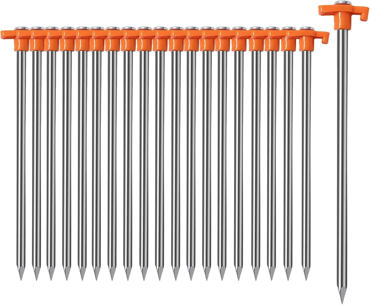 20 Pack Tent Stakes Heavy Duty Non-Rust Metal Tent Pegs Ground Stakes Tent Spikes for Camping Garden Canopies Outdoor, 9.75 Inch