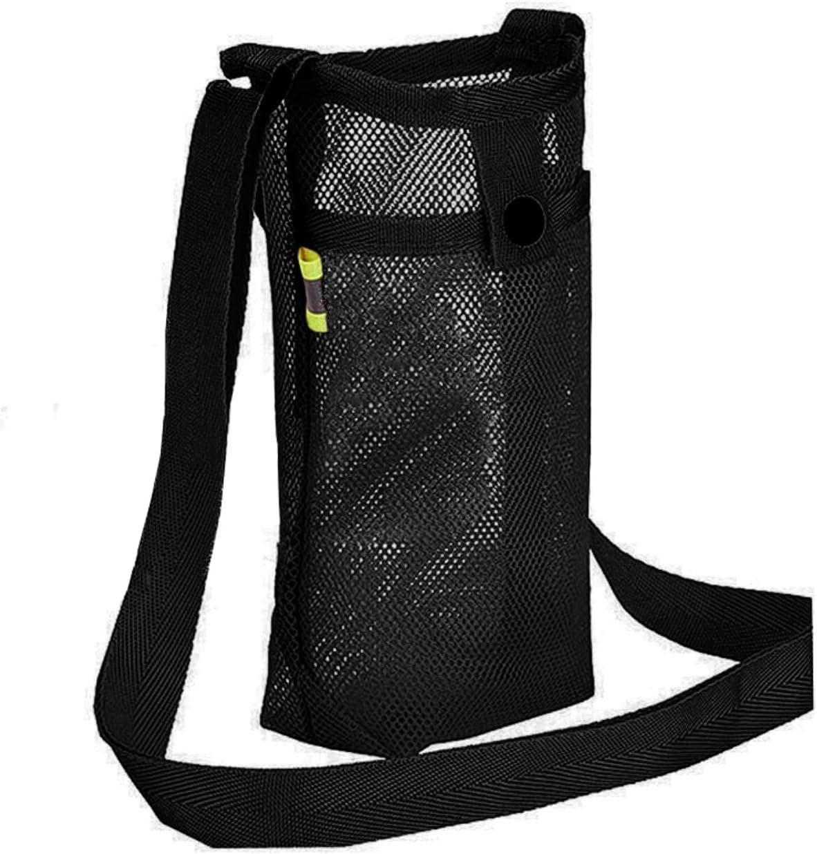 Water Bottle Carrier Bag with Adjustable Shoulder Strap, Portable Water Bottle Holder for Walking Hiking Camping Travelling, Black