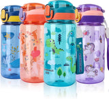 Kids Water Bottle with Straw, BPA Free Leakproof Sport Drinks Bottle for School Girls Boys, Dinosaur Greenish Blue, 600ml