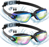 2 Pack Swimming Goggles for Adult Women Men, Anti Fog No Leaking Clear Vision with Nose Clip and Earplugs for Swimming Pool