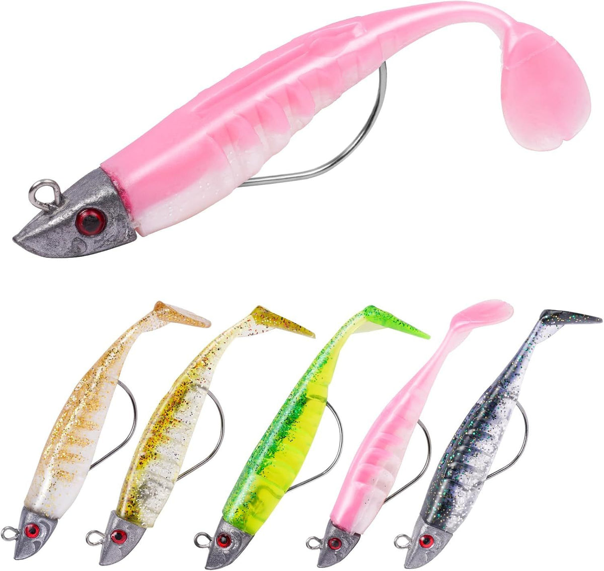 Soft Fishing Lures Kit, Pre Rigged Silicone Swimbait Artificial Bait with Hooks, Ultra Realistic for Predator Fishing Pike Zander Perch Bass Trout