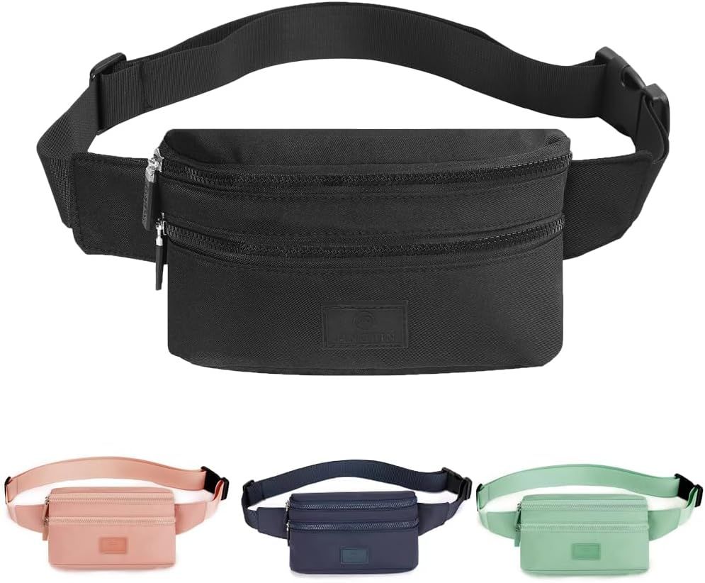 Fanny Pack for Women Men, Waterproof Bum Bag with Adjustable Belt, Zipper Waist Bag for Sport Hiking Running, Black
