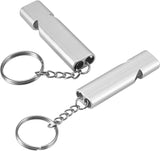2 Pcs Emergency Survival Whistle, Silver Double Tube Loud Whistle with Keychain for Outdoor Camping Hiking Boating Sports Safety