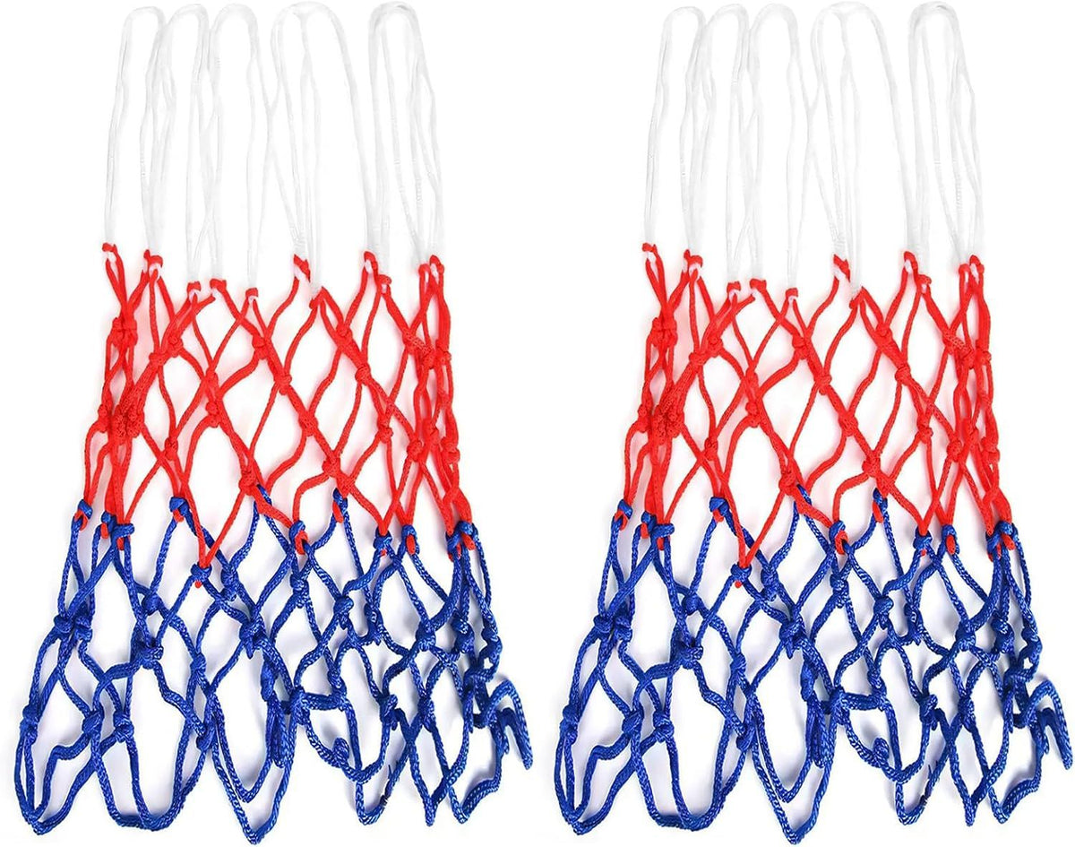 2 Pcs Tri-Color Basketball Net Replacement, Heavy Duty Red White Blue Nylon Net for Indoor and Outdoor Use