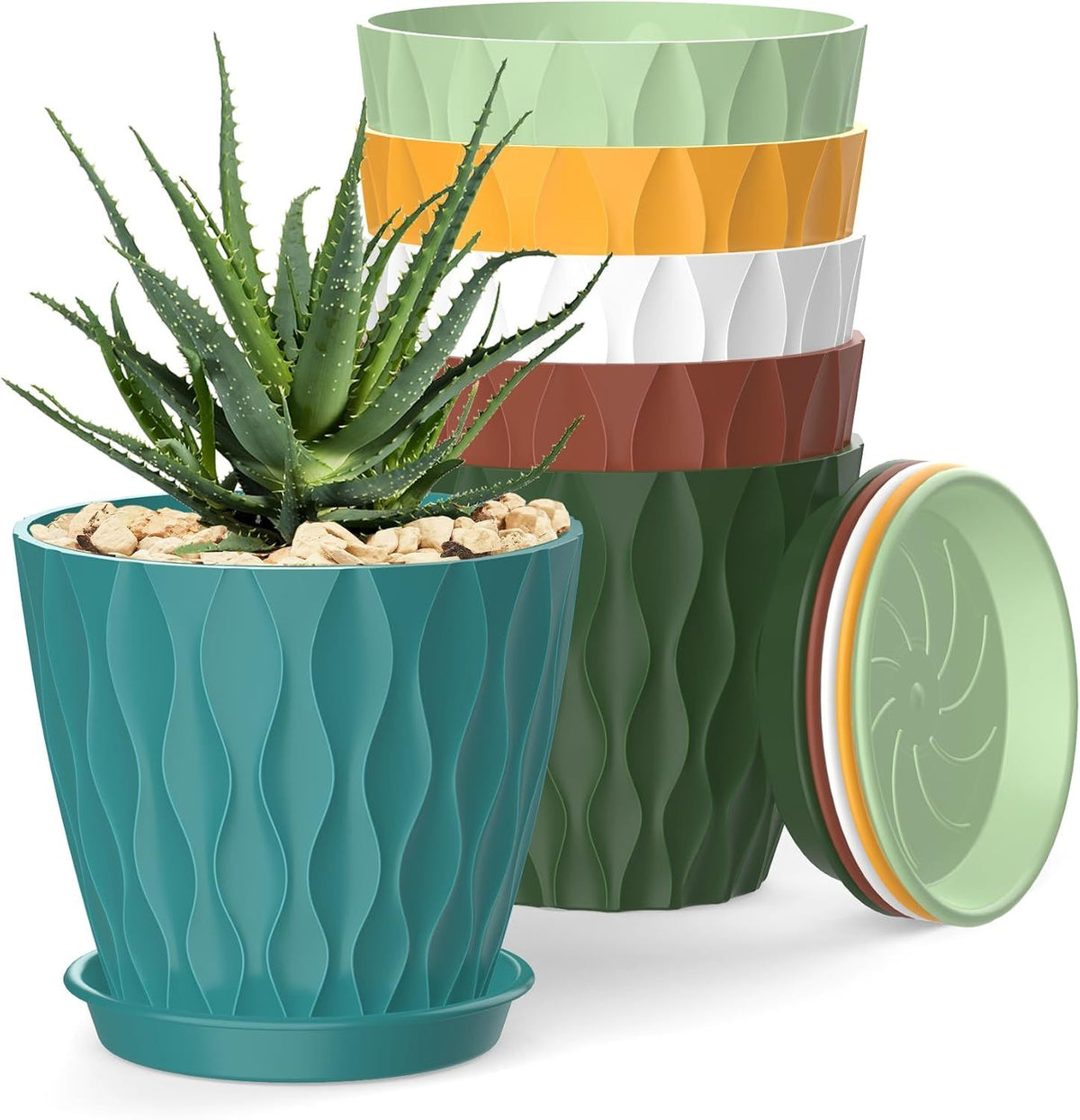 6 Pack Plant Pots with Drainage Holes and Saucers for Succulents, Orchids, Flowers, Herbs, Indoor Plants, 4 Inch