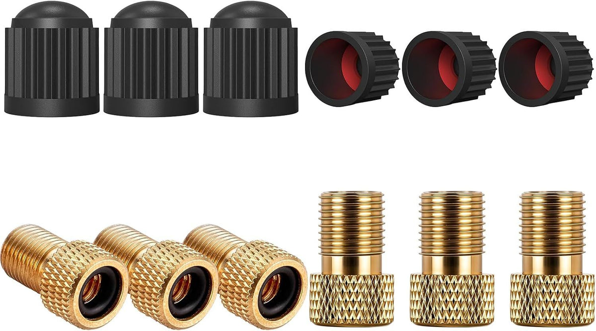 6 Pack Presta Valve Adapter, Brass Bike Valve Adaptor Convert Presta to Schrader for Bikes and Cars, Inflate Tire with Standard Pump or Air Compressor
