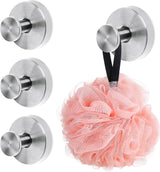 4 Pack Suction Cup Hooks, Stainless Steel Shower Hooks, Heavy Duty Waterproof Rustproof Wall Hooks for Bathroom Kitchen Glass Window Towels, Silver