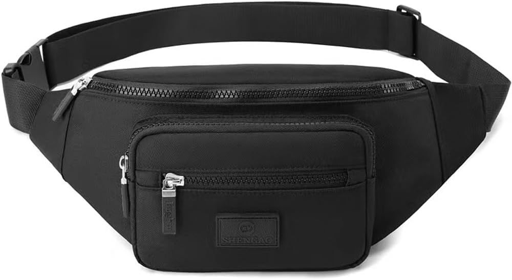 Fanny Pack for Men Women, Lightweight Waist Bag with Adjustable Strap, Water Resistant Bum Bag for Running Walking Hiking Jogging, Black