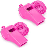 2 Pack Sports Whistle with Lanyard, High Pitched Pink Plastic Whistle for Coaches, Outdoor Safety, Dog Training, Party Favors