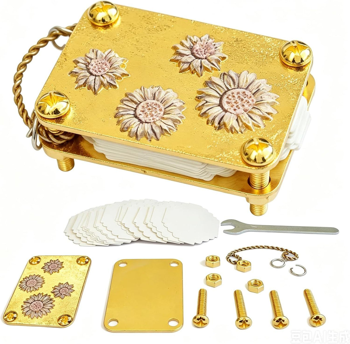 Handcrafted Metal Mini Flower Press Kit, Miniature Flower Press, Gold-Plated with Decorative Floral Patterns