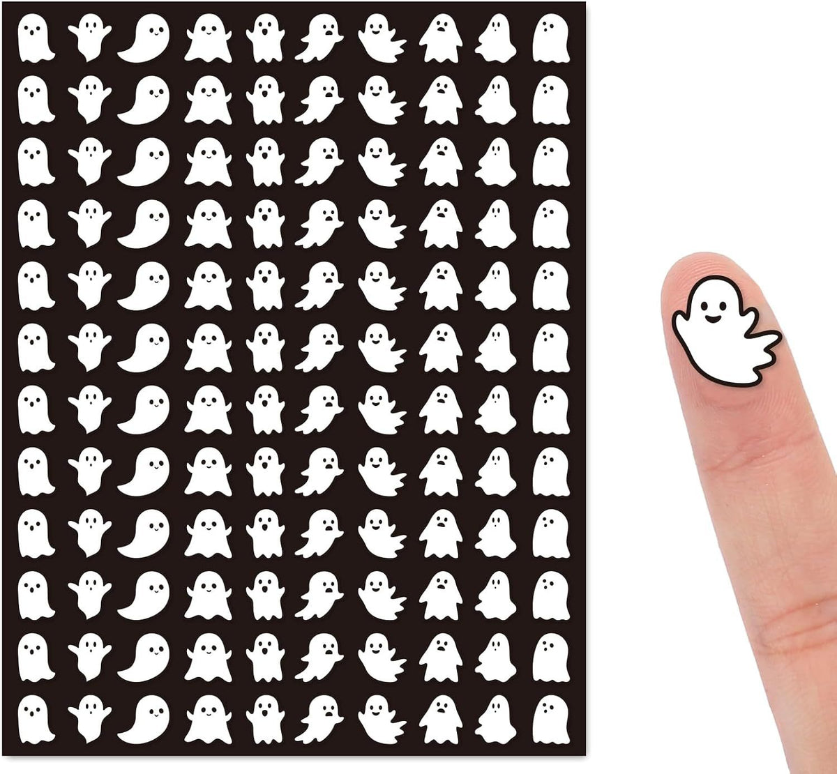 2400 Pcs Halloween Ghost Stickers Black White Self-Adhesive Mini Decals for Envelope Scrapbook Gift DIY, 0.5 in