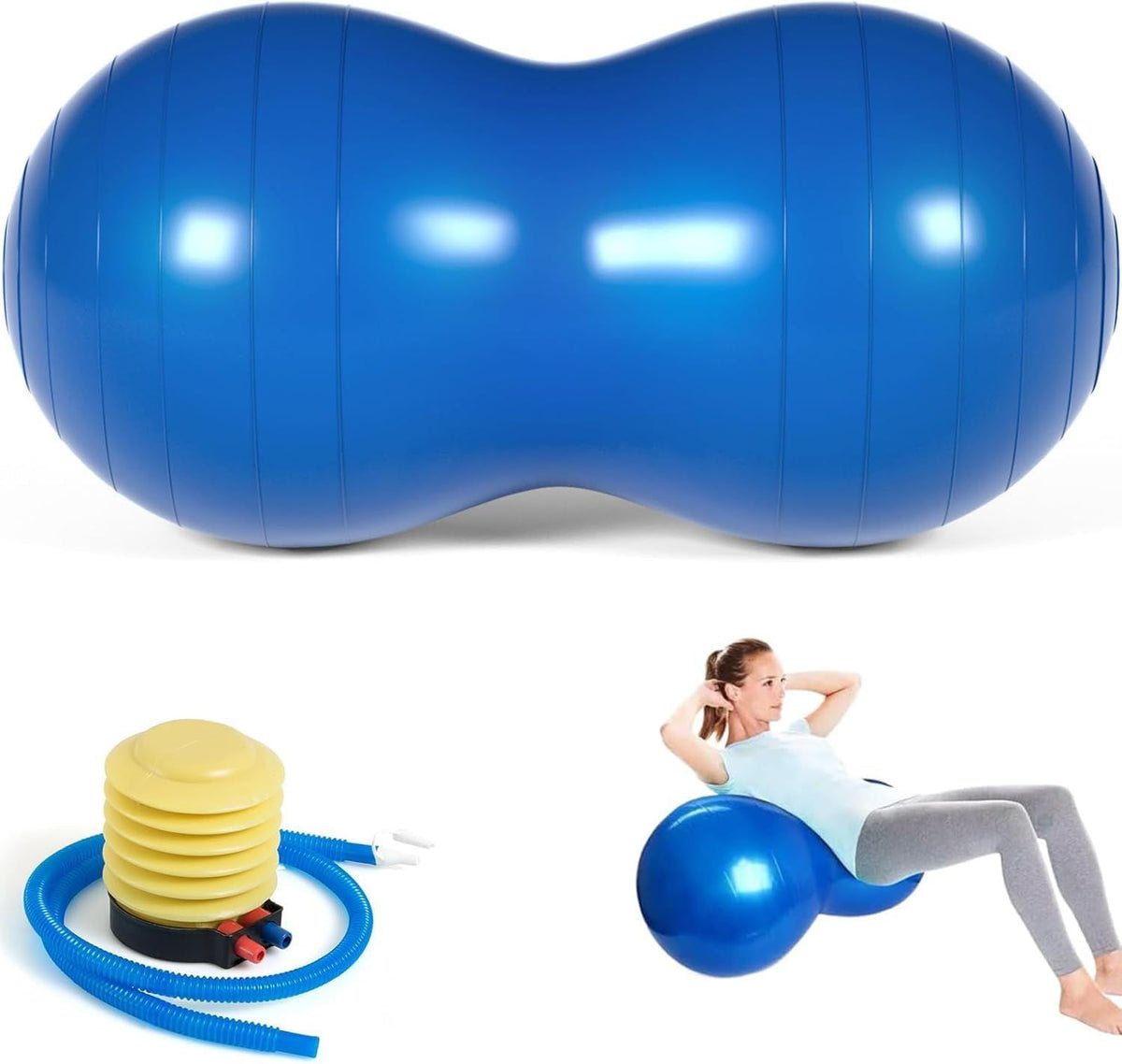 Peanut Ball Anti-burst Exercise Ball with Pump for Physical Therapy, Pregnancy Birth, Yoga Training, 90x45cm