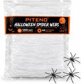 Halloween Spider Webs Decorations with 40 Fake Spiders, Stretchable Spider Web for Indoor Outdoor Haunted House Yard Porch Party Decor, 1200 Sqft White