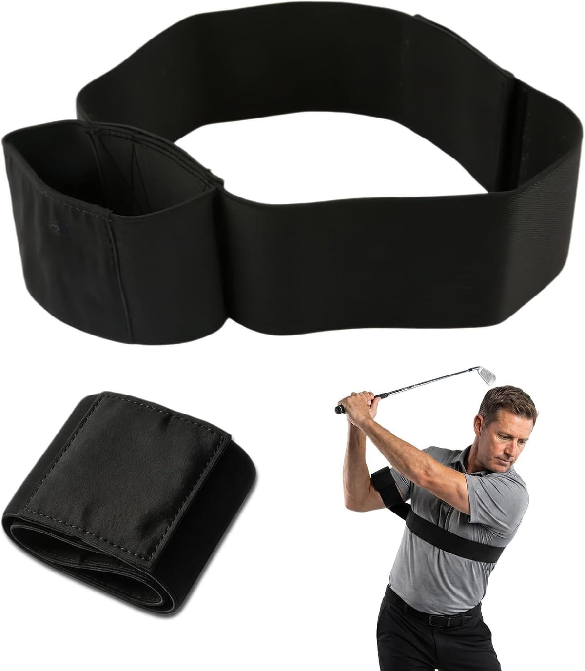 Golf Swing Trainer Arm Connection Band, Adjustable Golf Swing Training Aid for Swing Plane, Stability, Rhythm and Muscle Memory