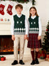 BX0004-DARK 100% Cotton Kids V-Neck Argyle Sweater Vest, Boys and Girls School Uniform Knitwear, Dark Green, Size 110