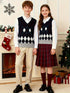 BX0004-NAVY 100% Cotton Kids V-Neck Argyle Sweater Vest, Boys and Girls School Uniform Knitwear, Navy Blue, Size 110