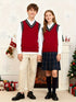 BX0011-DARK 100% Cotton Kids V-Neck Striped Sweater Vest, Boys and Girls Knitwear, Dark Red, Size 130