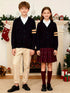 KS0015-NAVY 100% Cotton Kids V-Neck Long sleeve Button Cardigan, Boys and Girls School Uniform Knitwear, Navy Blue, Size 170