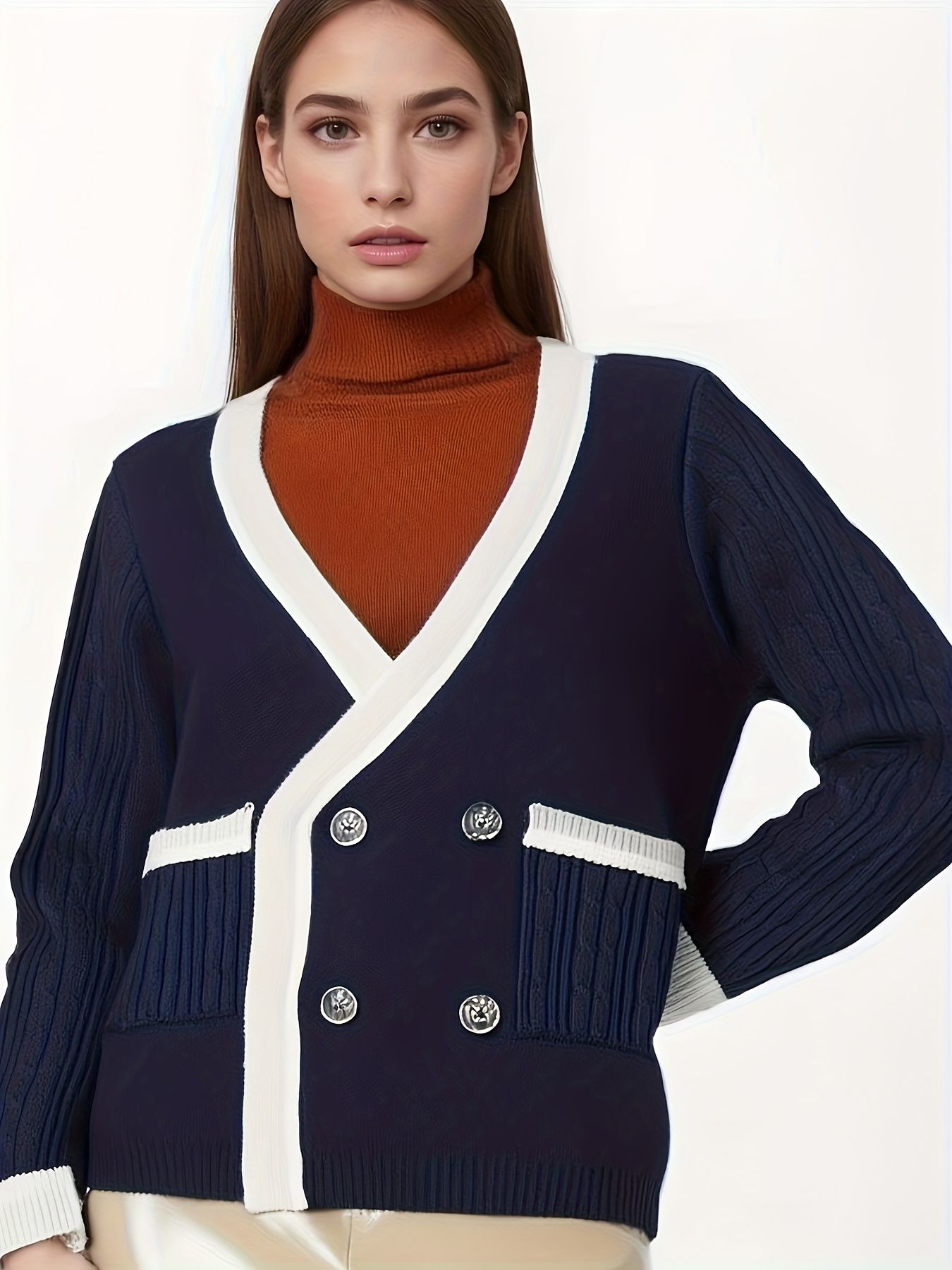 KS0025-NAVY Cotton Rich Kids V-Neck Long sleeve Button Cardigan, Boys and Girls School Uniform Knitwear, Navy Blue, Size 160