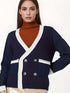 KS0025-NAVY Cotton Rich Kids V-Neck Long sleeve Button Cardigan, Boys and Girls School Uniform Knitwear, Navy Blue, Size 165