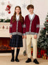 KS0034-WINE 100% Cotton Kids V-Neck Long sleeve Button Cardigan, Boys and Girls Knitwear, Wine Red, Size 165