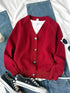 KS0036-WINE Soft Knit Blend Kids V-Neck Long sleeve Button Cardigan, Boys and Girls Knitwear, Wine Red, Size 140