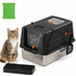 Black Large Stainless Steel Cat Litter Box, Foldable Covered Cat Litter Tray with Square Top & Square Door, Front Entry Top Exit, Anti Tracking Mat, Scoop and Charcoal Filter