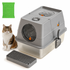 Dark Grey Extra Large Stainless Steel Cat Litter Box, Foldable Covered Cat Litter Tray with Round Top & Round Door, Front Entry Top Exit, Anti Tracking Mat, Scoop and Charcoal Filter