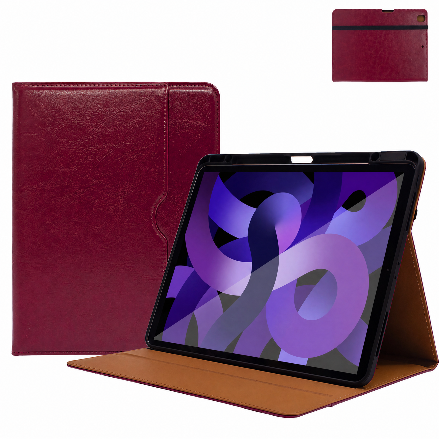 SENYOSON Dark Red iPad Case for iPad 7th 8th 9th Generation 10.2 Inch 2019/2020/2021 & iPad Air 3 10.5 Inch 2019, Premium Leather Folio Stand Cover with Pencil Holder
