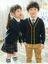 SW012 100% Cotton Kids V-Neck Long sleeve Button Cardigan, Boys and Girls School Uniform Knitwear, Black, Size 110