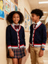 SW013-R 100% Cotton Kids V-Neck Long sleeve Button Cardigan, Boys and Girls School Uniform Knitwear, R, Size 110