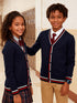SW016-R 100% Cotton Kids V-Neck Long sleeve Button Cardigan, Boys and Girls School Uniform Knitwear, R, Size 110