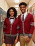 SW020 100% Cotton Kids V-Neck Long sleeve Button Cardigan, Boys and Girls School Uniform Knitwear, Scarlet, Size 110