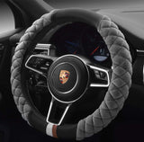 Luxury Fluffy Steering Wheel Cover for Men Women,Soft Warm Short Plush Steering Wheel Cover Gray Fuzzy with Universal 14.5-15 Inch