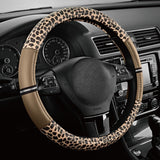  Leopard Steering Wheel Cover for Women, Cute Anti-Slip Microfiber Leather, Universal Fit 14.5-15 Inch Round Steering Wheel - Beige