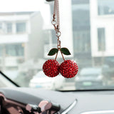 Bling Cherry Car Rear View Mirror Charm, Sparkly Rhinestones Automotive Decoration Pendant, Cute Vehicle Interior Hanging Ornament, Lucky Present for Women, Girl (Red)