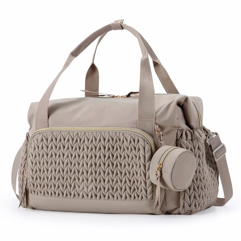 Brown Large Quilted Diaper Bag Tote, Multi‑Functional Travel Baby Bag with Changing Mat & Pacifier Pouch, Stylish Maternity Hospital Bag for Labour & Delivery