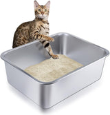 Stainless Steel Cat Litter Box - Large Metal High-Sided Pan for Cats, Pets, Non-Stick, Odor-Free, Easy to Clean, Splash-Proof, Durable (23.6" L x 15.8" W x 8" H)