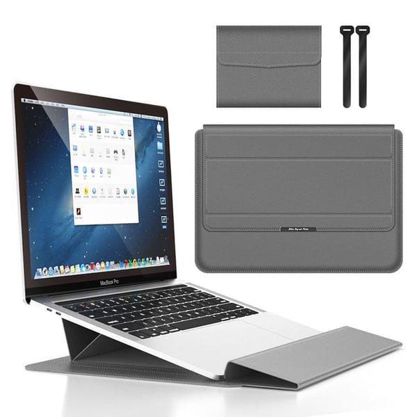 3-in-1 Laptop Sleeve Case with Built-in Stand & Wrist Rest, Waterproof PU Leather Notebook Cover for 11/12 Inch Laptops, Ergonomic Portable Laptop Protective Bag, Gray