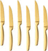 6 Pack Gold Serrated Steak Knives, 8.6 Inch Heavy Duty Stainless Steel Table Knives for Beef Meat Cutting, Dishwasher Safe Dinner Knives Set