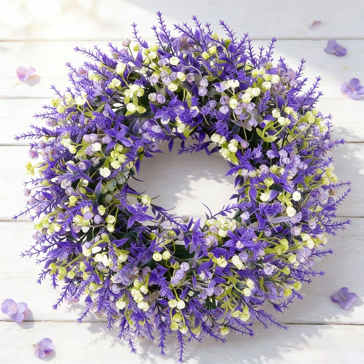 Artificial Lavender Floral Wreath, Purple White Yellow Mixed Spring Summer Front Door Wreath, Rustic Farmhouse Wreath for Outdoor Covered Porch Wall Window Wedding Home Decor