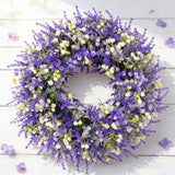 Artificial Lavender Floral Wreath, Purple White Yellow Mixed Spring Summer Front Door Wreath, Rustic Farmhouse Wreath for Outdoor Covered Porch Wall Window Wedding Home Decor