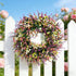 Artificial Spring Wreath with Pink Berry & Purple Lavender, Multicolour Wildflower Front Door Wreath, Rustic Farmhouse Wreath for Covered Porch Verandah Window Wedding Home Outdoor Decor