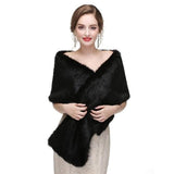 Women's Black Faux Fur Shawl Wrap, Large Long Warm Faux Fur Stole, Winter Shoulder Cover for Wedding Bride Evening Gown Formal Party Cocktail Ball Dress