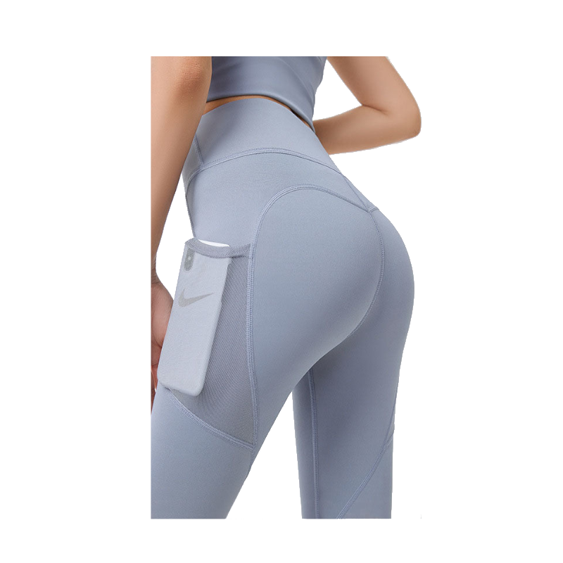 Hod Health & Home High Waist Tummy Control Yoga Leggings With Pocket For Women - Grey Lake Blue - L