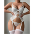 House Of Dasein Lace Hollow Out Strap Transparent Temptation Underwear Set With Thigh Circumference - White - S