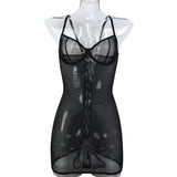 House Of Dasein Leopard Print Sexy Bodycon Sheer Strapless Dress With Back Cross Tie Lingerie - Black - M