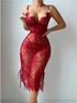 House Of Dasein Lace Hollow Out Red Sexy Chest Exposing Bodycon Lingerie Dress - Wine Red - S