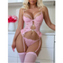 House Of Dasein Lace Hollow Out Strap Transparent Temptation Underwear Set With Thigh Circumference - Pink - M