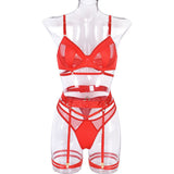 House Of Dasein Spring And Summer Fashion Lace Complex Craft Gathered Hollow Out Mesh Sexy Lingerie Four Piece Set For Women - Red - Xl